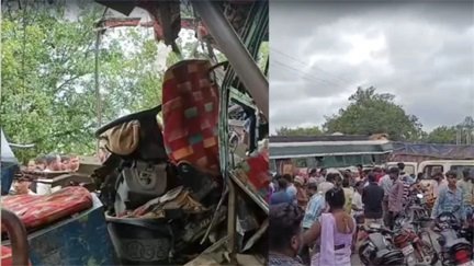 बस और ट्रक की भीषण टक्कर, कई घायल